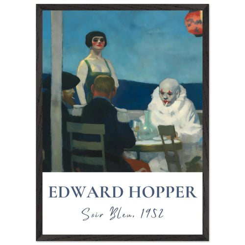 Artfulprints Poster met Lijst Edward Hopper - Soir bleu   - 50x70 cm - Blauw