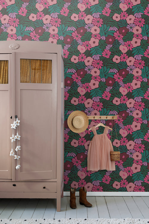 ESTAhome behang bloemen in Matisse stijl groen, roze en paars - 50 x 900 cm - 131137 - vtwonen shop