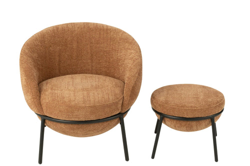 J-Line loungestoel + poef - ijzer - terracotta/zwart