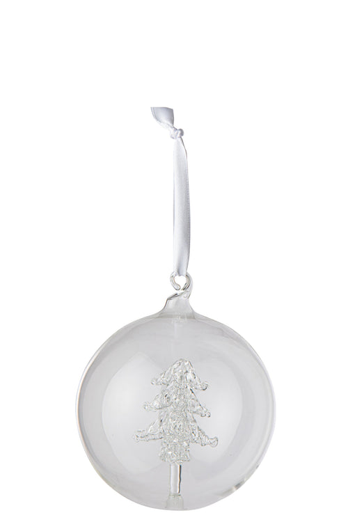 J-Line Kerstbal met boom - glas - transparant - set van 12