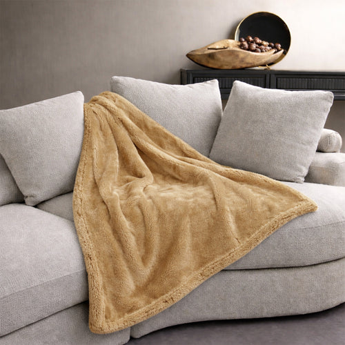 STANLEY - Plaid 150x200 cm - fleece deken met teddy en fleece - Semolina - beige