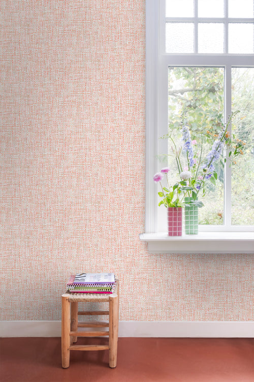 ESTAhome behang geweven linnenstructuur perzik oranje roze - 53 cm x 10.05 m - 148661