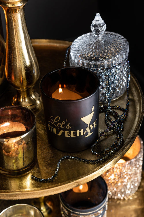 J-Line theelichthouder Gatsby -  glas - zwart/goud - 2 stuks