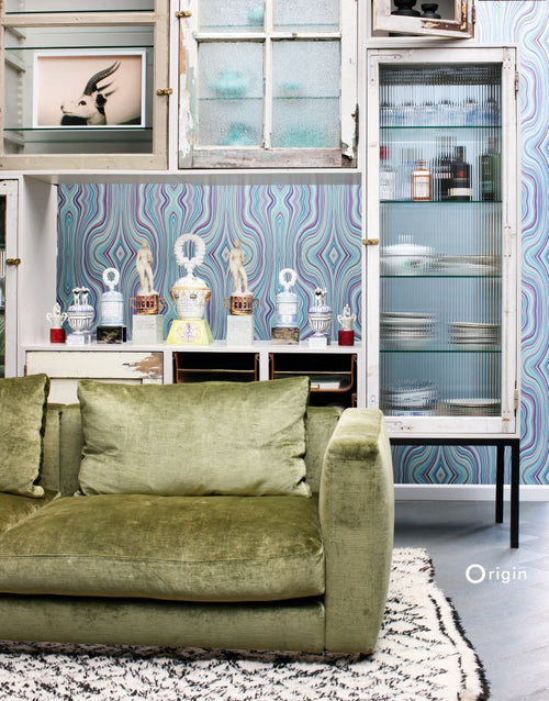 Origin Wallcoverings behang grafische lijnen turquoise en paars - 53 cm x 10,05 m - 347226 - vtwonen shop