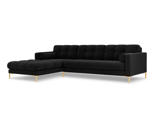 Cosmopolitan Design linker hoekbank Bali 5-zits, flueel, zwart - 185x293x75cm