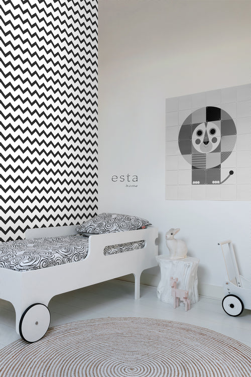 ESTAhome behang zigzag motief zwart wit - 53 cm x 10.05 m - 139115