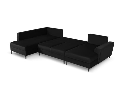 Cosmopolitan Design Links panoramische slaapbank met opbergdoos Kyoto 7-zits, flueel, zwart - 194x313x88cm