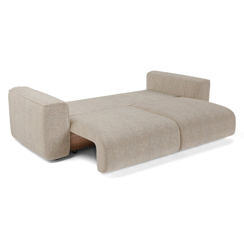 Premium Interiors - Slaapbank met opbergruimte COMO - zacht aanvoelende geweven stof beige 254cm