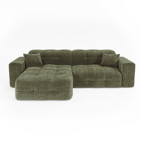 Premium Interiors - Hoekbank links COCOON - gewaafd fluweel vintage groen 230cm