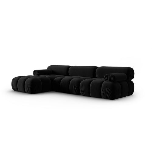Cosmopolitan Design - Modulaire hoekbank links Cortina 4-zits, flueel zwart - 155x282x70cm