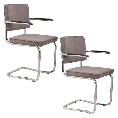 Zuiver Ridge Rib Kink Eetkamerstoelen met armleuning Grijs - Set van 2 - vtwonen shop