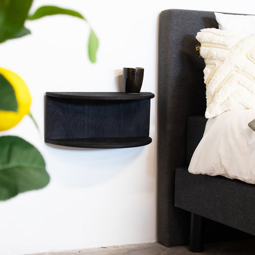 Giga Meubel Zwevend Nachtkastje Vera - Zwart - Mangohout - 45x28x22cm - vtwonen shop