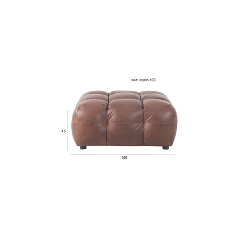 Dutchbone Hackman Hocker Leer Chocolade Bruin - vtwonen shop