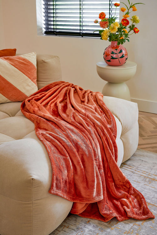 Mica Decorations Famke Fleece Plaid - L180 x B130 cm - Terra