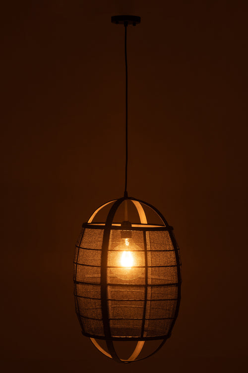 J-Line hanglamp Ion - linnen/bamboe - zwart - small