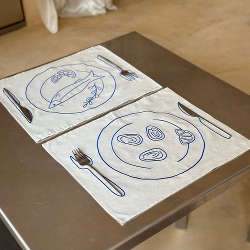 Kulu Club placemats - bord met oesters - linnenmix - set van 2 - vtwonen shop