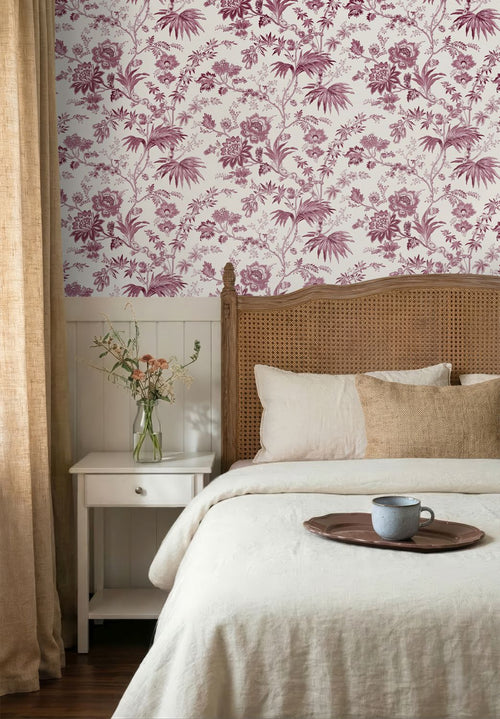 ESTAhome behang vintage bloemen bordeaux rood en wit - 50 x 900 cm - 132099