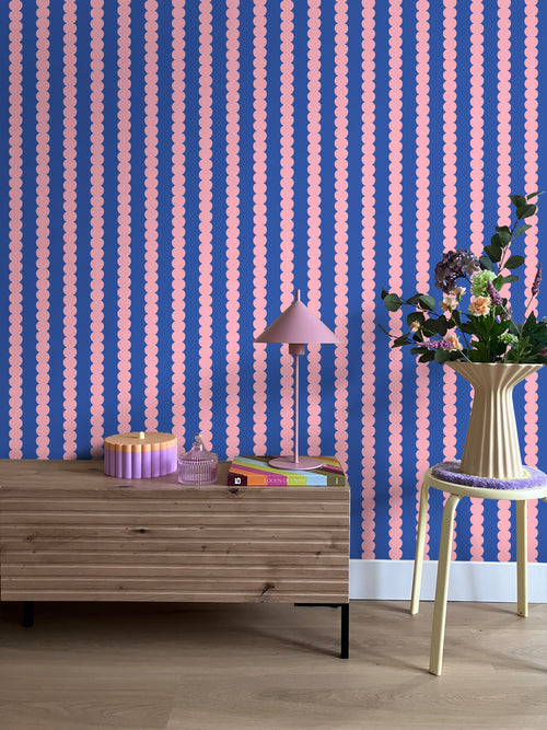 ESTAhome behang grafische print roze en blauw - 50 x 900 cm - 131750