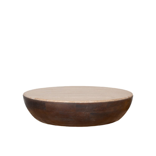 LABEL51 Salontafel Bowl - Travertin Hout - 90x90x25cm - vtwonen shop