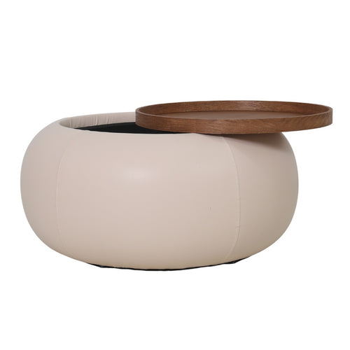 DÉJA Living Salontafel Draby - Rond Beige/Walnoot - Incl. Opbergruimte - 73cm