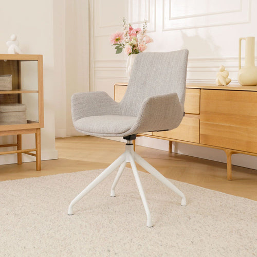 Nolon Nola-Eef Eetkamerstoel Beige Gemêleerd - Draaibaar Wit Onderstel - vtwonen shop