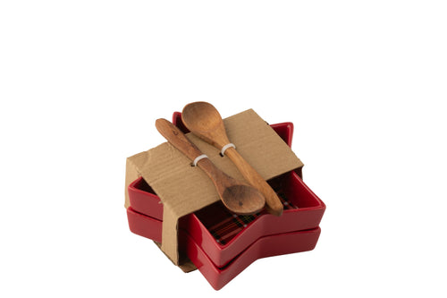 J-Line schaal Plaid Ster - keramiek - rood - doos van 2