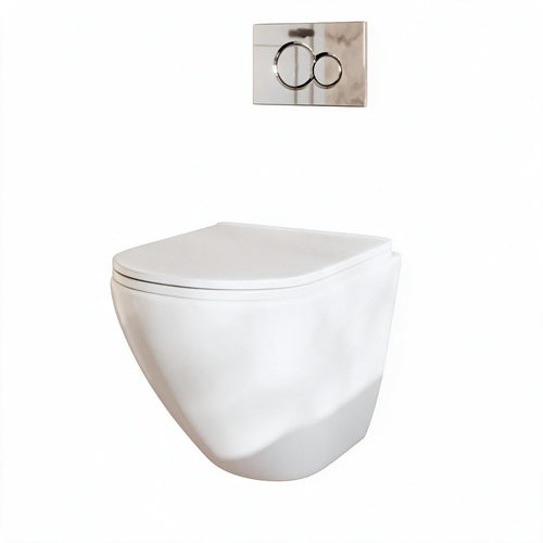 LOMAZOO hangtoiletset Linea - met inbouwreservoir & ronde drukplaat - rond - chroom / wit