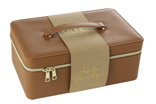 J-Line toilettas Rechthoek + spiegel - kunstleder - cognac