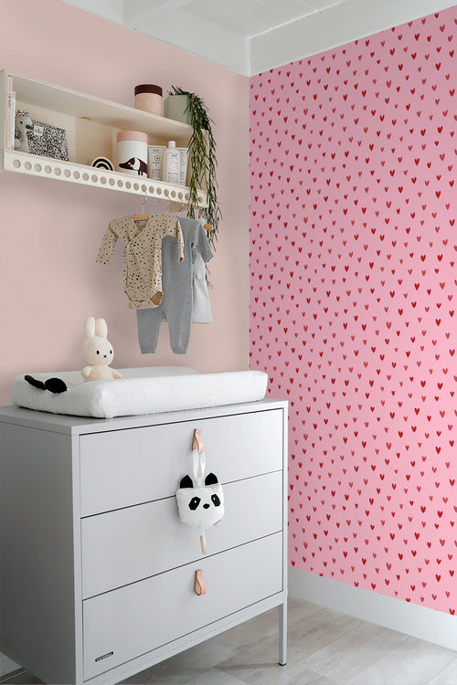 ESTAhome behang hartjes roze en rood - 50 x 900 cm - 131633 - vtwonen shop