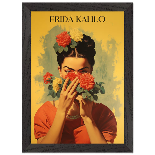Artfulprints Poster met Lijst Frida Kahlo - Behind the bloom   - A4 21x29.7 cm - Geel