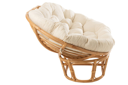 J-Line zetel Roni+ kussen - jute/textiel - naturel/wit