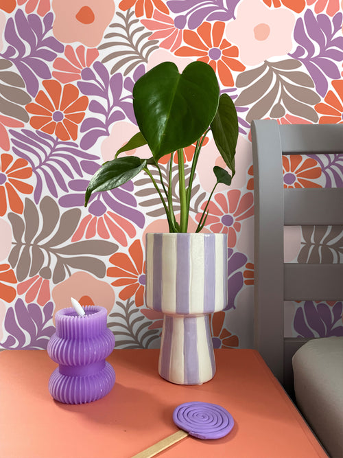 ESTAhome behang bloemen in Matisse stijl paars en oranje - 50 x 900 cm - 131007 - vtwonen shop