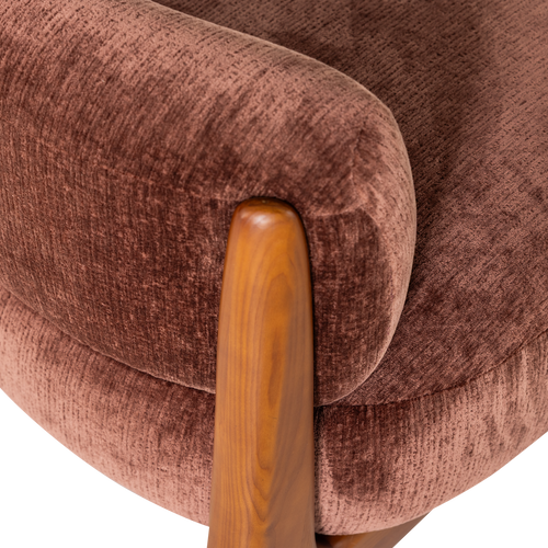 WOOOD fauteuil Runi - Hout/Velvet - Paars/Bruin - 69x64x72