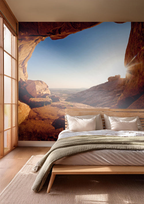 Sanders & Sanders fotobehang berglandschap oranje, blauw en beige - 375 x 270 cm - 600423