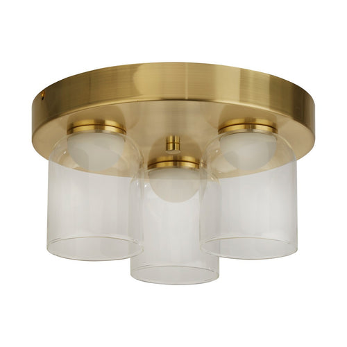 Searchlight Highball LED 3-lichts plafondlamp, satijnen messing en helder glas IP44