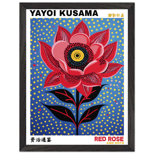 Artfulprints Poster met Lijst Yayoi Kusama - Red rose and dots   - 30x40 cm - Blauw