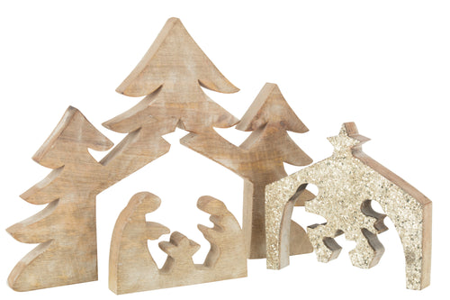 J-Line decoratie Kerststal Puzzel Kerststal Mango - hout - glitter - large - vtwonen shop