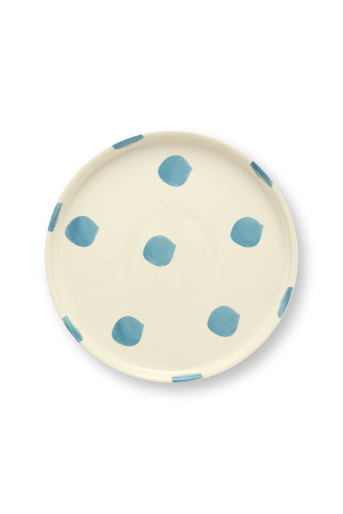 vtwonen -  Lunchbord - Stippen - Blauw - Set van 2 - Keramiek - 20cm