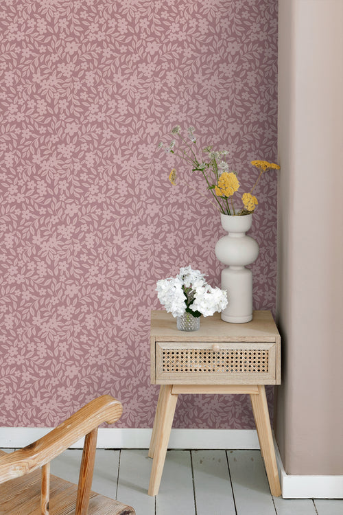 ESTAhome behang bloemetjes mauve paars - 50 x 900 cm - 131443 - vtwonen shop