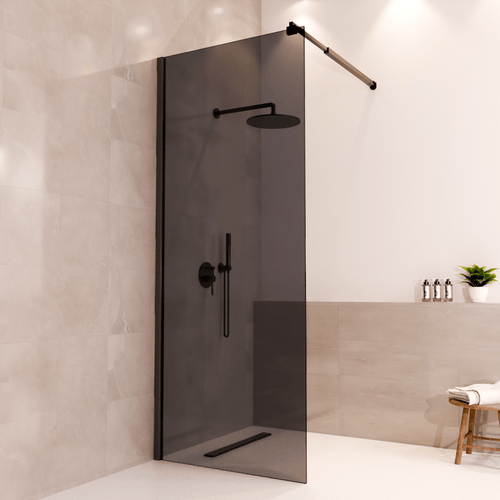 LOMAZOO douchewand Lima - inloopdouche - anti kalk nano coating - rookglas - 8 mm - zwart - 80 x 200 cm