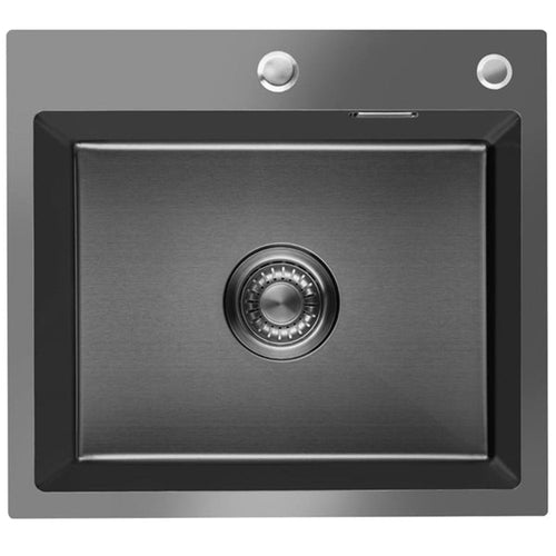 LOMAZOO spoelbak Fallon - met kraangat - RVS - gun metal - 45 x 45 cm