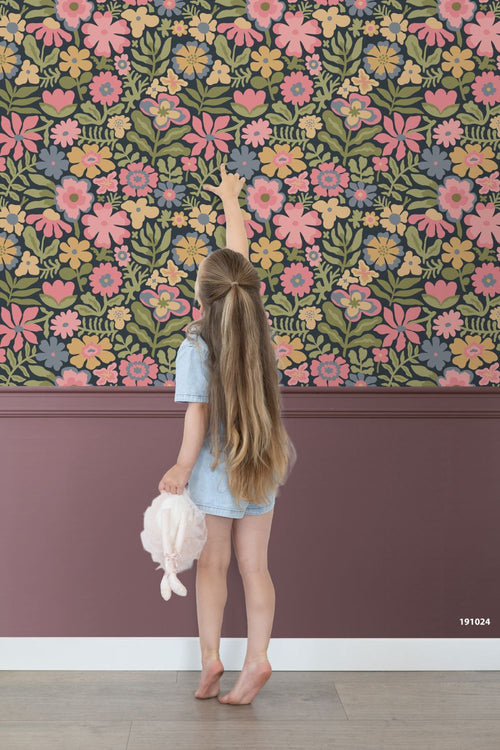 ESTAhome behang bloemetjes blauw, groen en roze - 50 x 900 cm - 132292