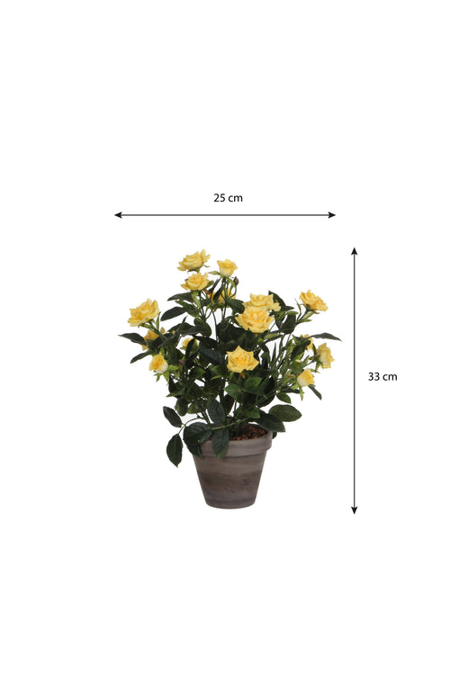 Mica Decorations Rozenstruik Kunstplant in Bloempot Stan - H33 x Ø25 cm - Geel