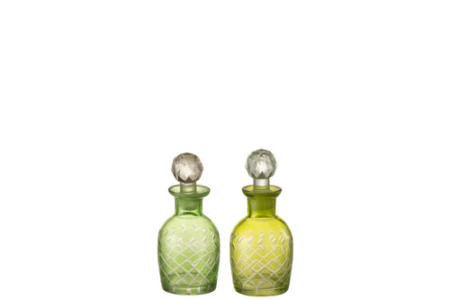 J-Line karaf Bladeren - glas - groen - small - 2 stuks