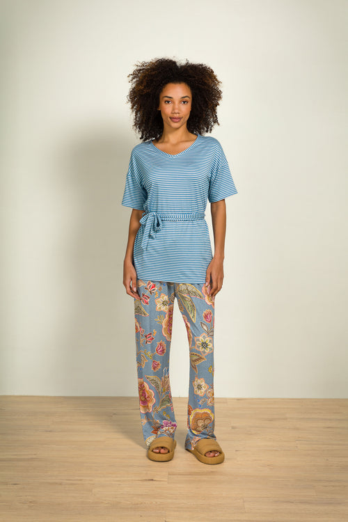 Pip Studio - Tonya Pajama Shirt Short Sleeve Women - Little Sumo Stripe - Blue - XXL
