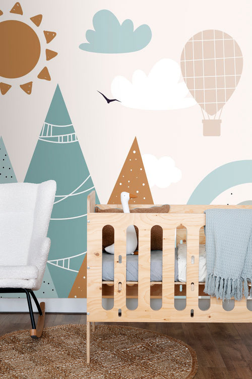 ESTAhome fotobehang bergen vergrijsd blauw en warm oranje - 300 x 279 cm - 159392 - vtwonen shop