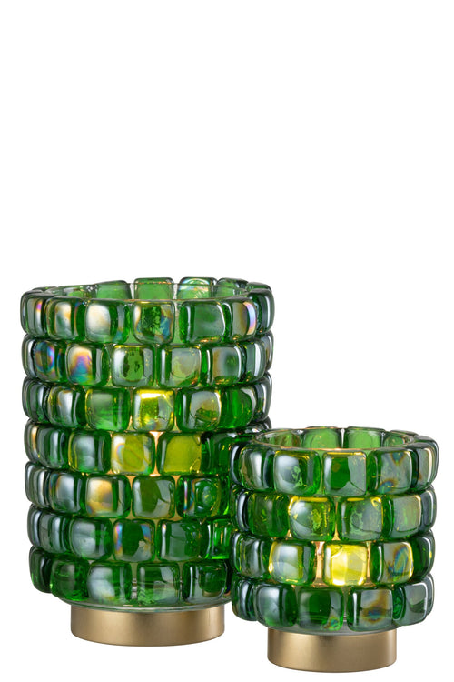 J-Line theelichthouder Vierkant mozaiek - glas - groen - large