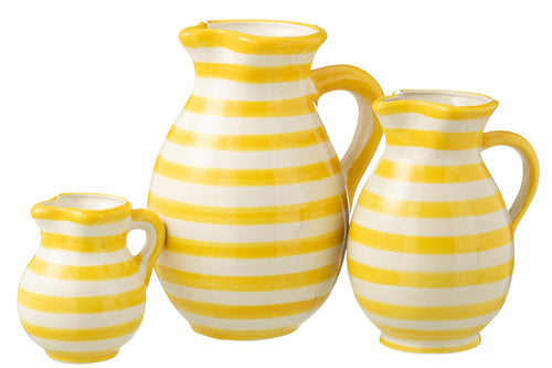 J-Line kruik Granada Stripes - keramiek - wit/geel - large