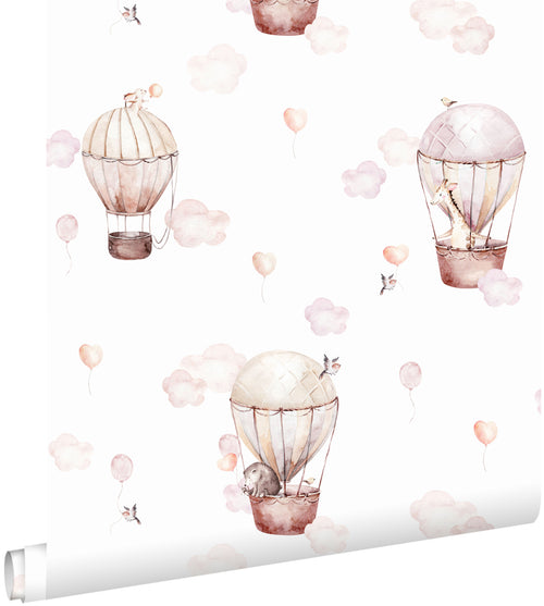ESTAhome behang luchtballonnen licht roze en beige - 50 x 900 cm - 131091