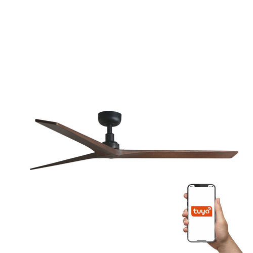 Faro Klim Grote plafondventilator met 3 bladen, matzwart, walnoot, Tuya Smart System